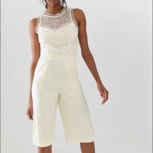 Little Mistress Crochet And Lace Culotte Jumpsuit